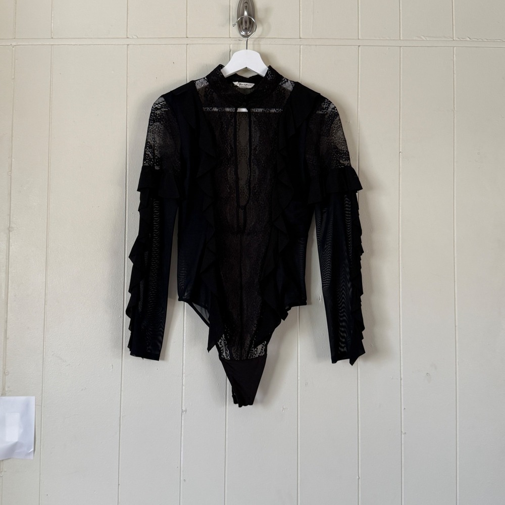 For Love & Lemons Lace Ruffle Keyhole Long Sleeve Bodysuit Size S Whimsigoth - Picture 3 of 10
